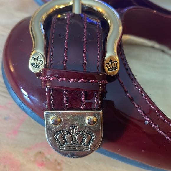 Juicy Couture Patent Leather Maroon Flats with Gold Accent - Picture 3 of 12